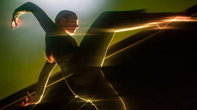 Strong contemporary dance image of Richard Chappell Dance, playing with light and movement