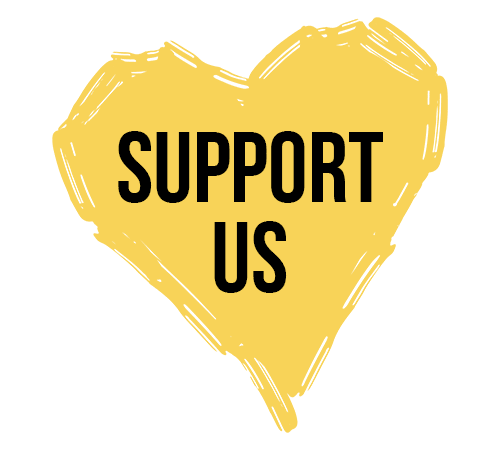 the text Support us in a bright yellow heart