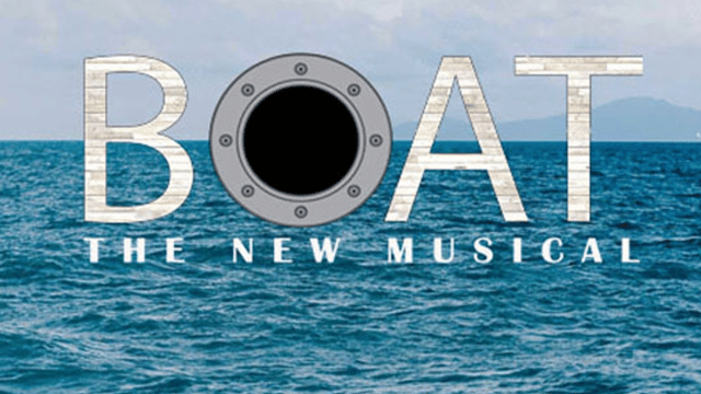 A blue sea with a blue sky above. Text reads 'BOAT The New Musical'