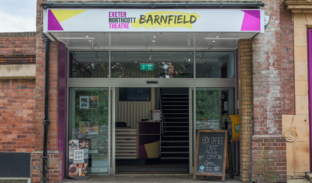 The front entrance of the Barnfield Theatre.