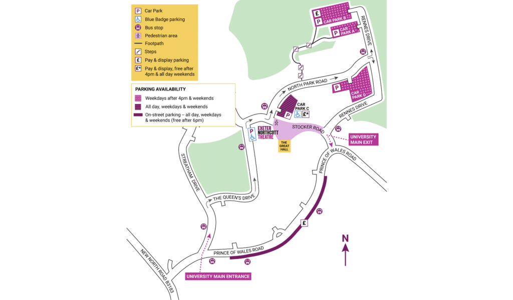 Exeter University campus map showing the location of the Northcott Theatre