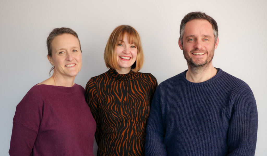 Photo of Emma Stephenson, Kelly Johnson. and Martin Berry smiling against a plain white background.