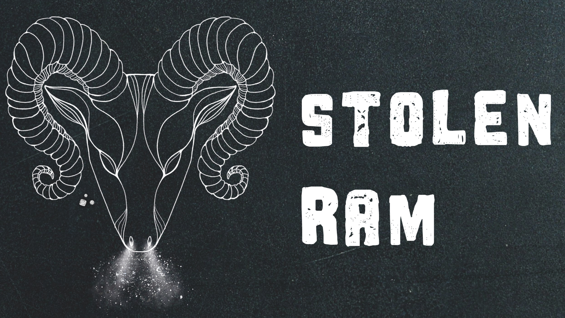 A white line illustration of a ram against a black background. Text reads: 'Stolen Ram'.