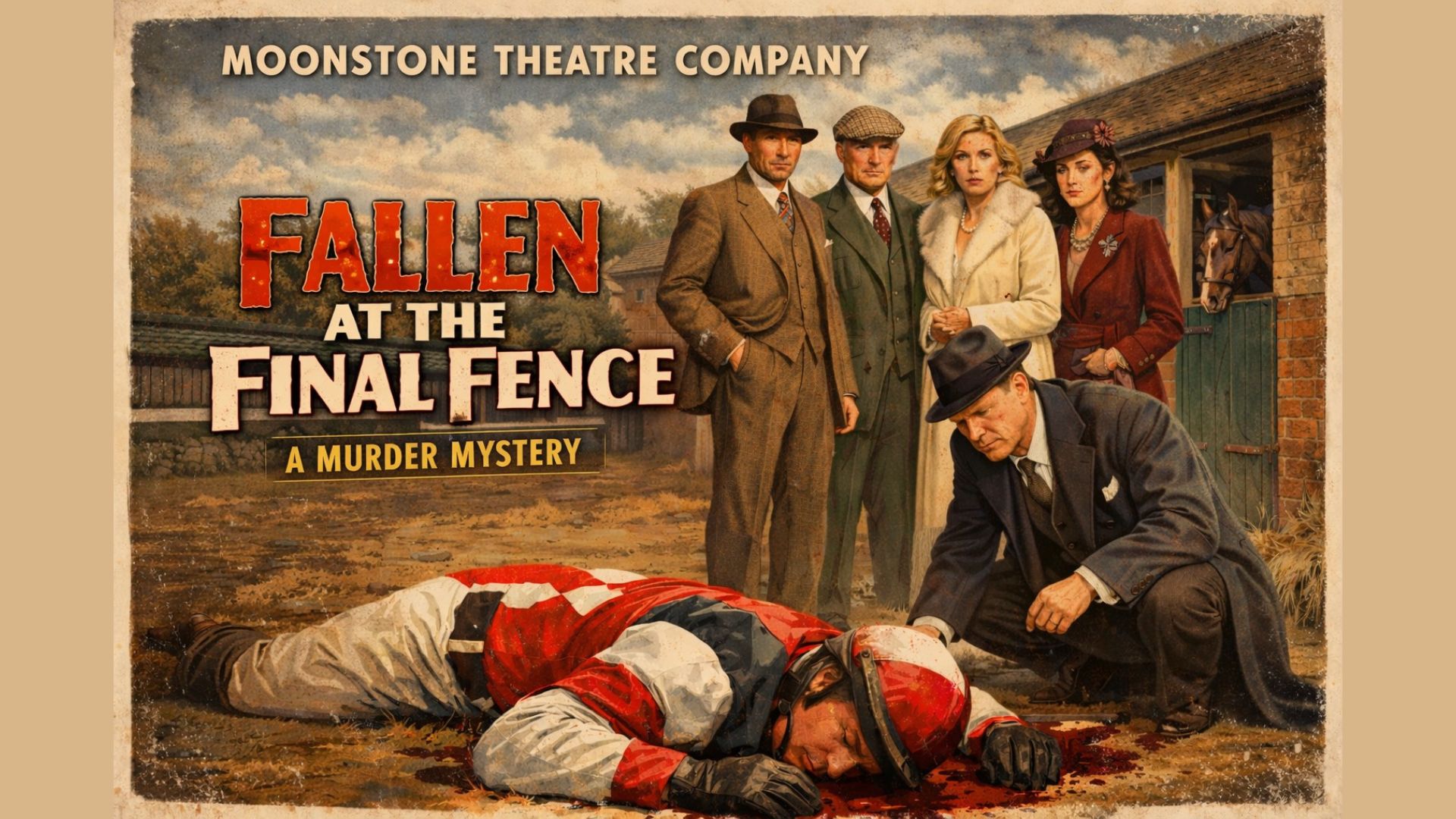 A group of people out in the field, the detective is looking over a dead body.